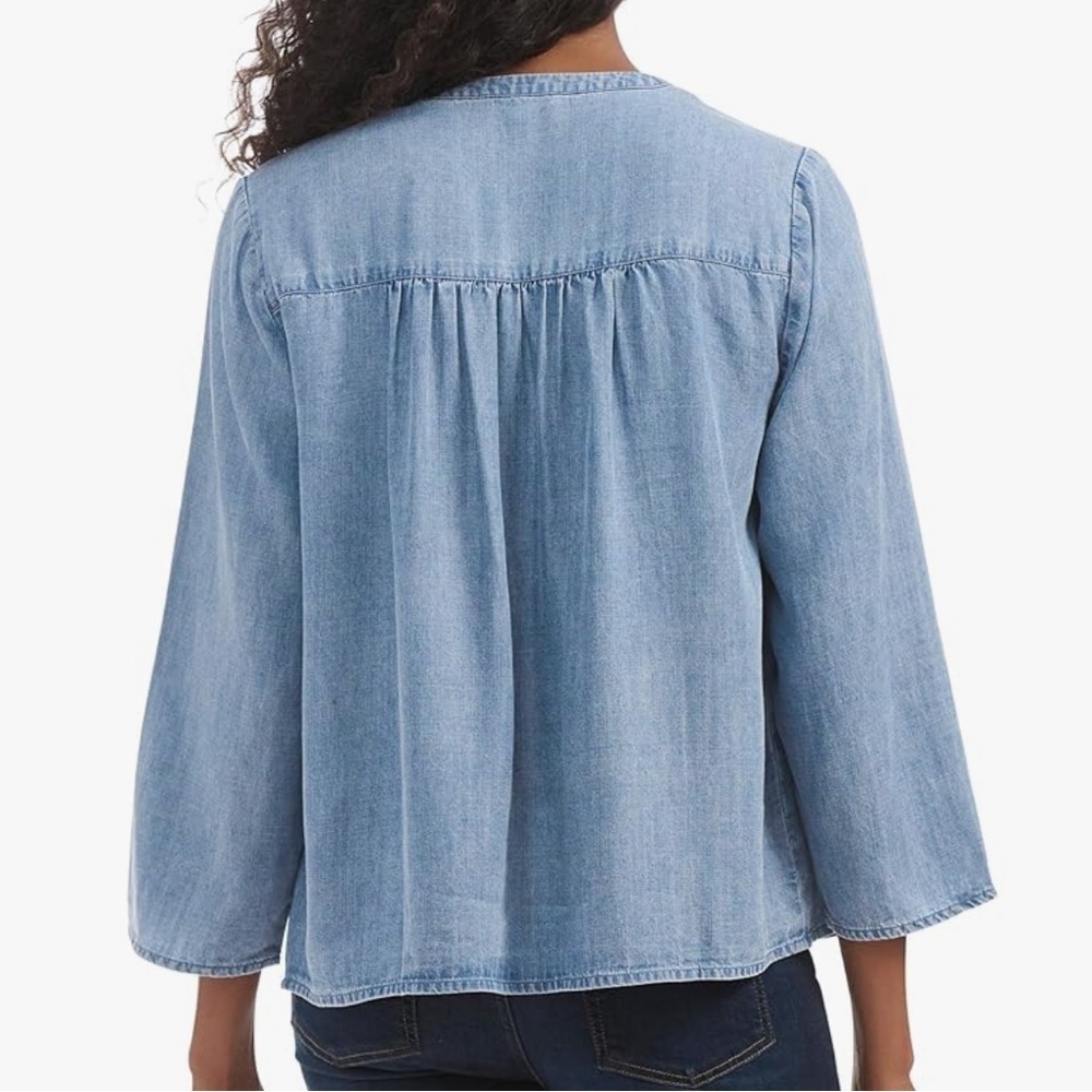 Splendid Chambray Peasant Blouse Light Blue Lyocell Lightweight 3/4 Sleeves XXL - Picture 2 of 11